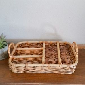 Wicker Rattan Bamboo Cutlery Tray Organizer